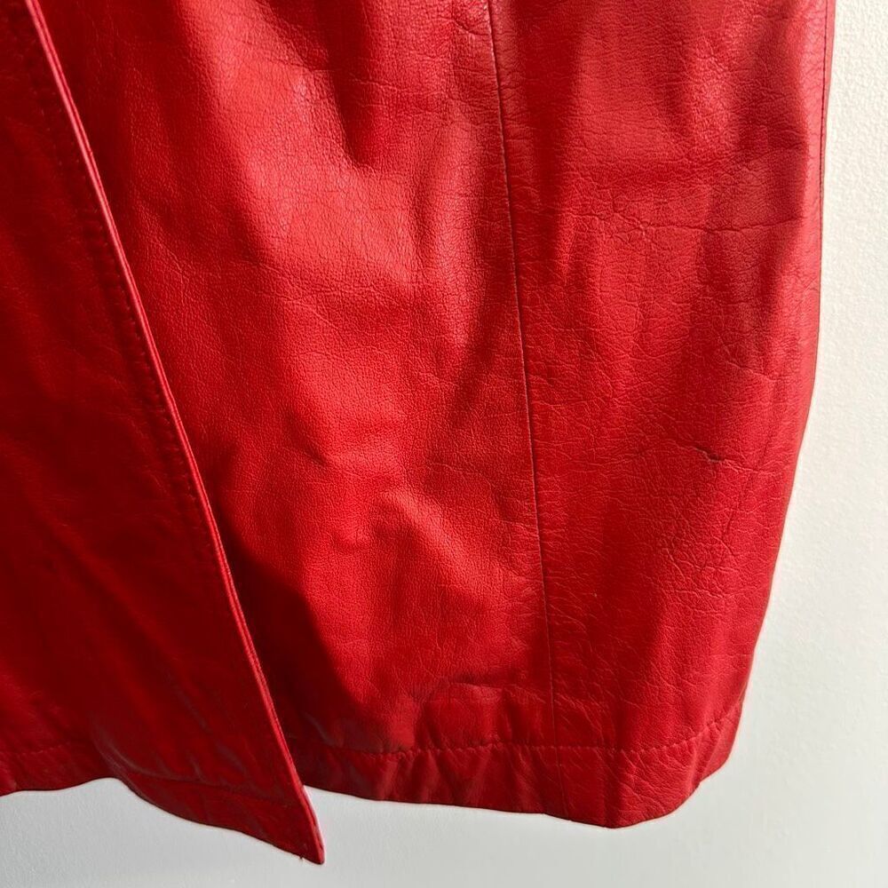 Wilsons Leather Women’s Bright Red Vintage 80s Double Breasted Leather Trench Co - Picture 8 of 16